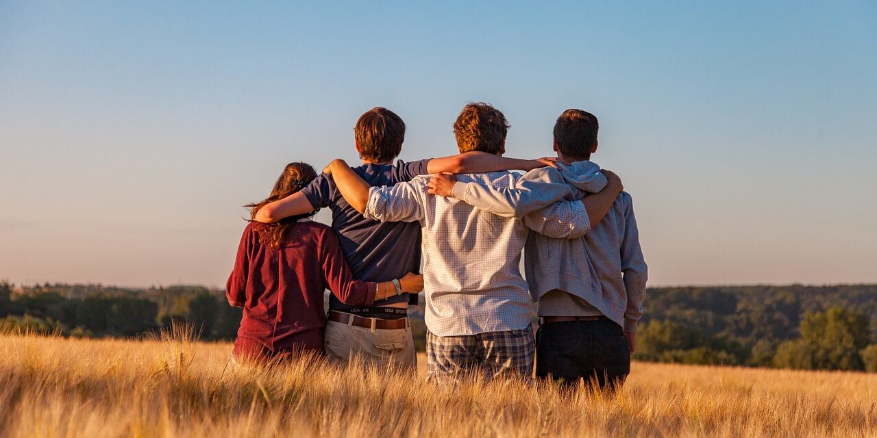young people, group, friends, friendship, together, summer, landscape, field, outdoors, youth, nature, support, gang, teens, friendship day